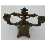 Antique/Vintage Catholic Viaticum Sick Call/Last Rites Silver Plated Pewter Travel Cucifix, Candlestick Holder 10 1/2" Tall