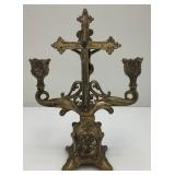 Antique/Vintage Catholic Viaticum Sick Call/Last Rites Silver Plated Pewter Travel Cucifix, Candlestick Holder 10 1/2" Tall