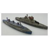 Vintage Misc. Collectible Tootsie Toy Miniature Metal Ships (Missing Wheels) 6"