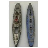 Vintage Misc. Collectible Tootsie Toy Miniature Metal Ships (Missing Wheels) 6"