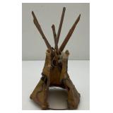 Miniature Antique Glacier Park Buck Skin Tee-Pee 7 1/2" Tall (Has Cracks And Missing Pieces But Is Still Awesome