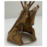 Miniature Antique Glacier Park Buck Skin Tee-Pee 7 1/2" Tall (Has Cracks And Missing Pieces But Is Still Awesome