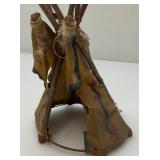 Miniature Antique Glacier Park Buck Skin Tee-Pee 7 1/2" Tall (Has Cracks And Missing Pieces But Is Still Awesome