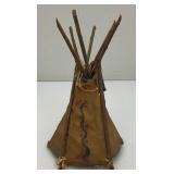 Miniature Antique Glacier Park Buck Skin Tee-Pee 7 1/2" Tall (Has Cracks And Missing Pieces But Is Still Awesome