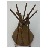 Miniature Antique Glacier Park Buck Skin Tee-Pee 7 1/2" Tall (Has Cracks And Missing Pieces But Is Still Awesome