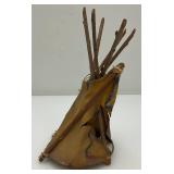 Miniature Antique Glacier Park Buck Skin Tee-Pee 7 1/2" Tall (Has Cracks And Missing Pieces But Is Still Awesome