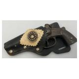 Stevens Antique 1935 Clip Cast Iron Cap Gun (Needs Repair) 6 1/4" With Holster