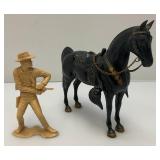 Vintage Plastimarx Cowboy Gun Slinger 5 1/2" Action Figure And Plastic Horse 2"x 8 1/2" x 7 1/2"