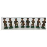 Antique 2" Wooden Soldiers Band Musicians (8) Figurines In Original Box