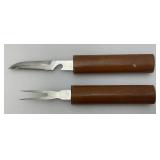Unique RARE Vintage Japanese Crafted Wood Samuri Style Multi Tool Including Knife, Fork , Can Opener And Fish Scaler) 8 3/8"