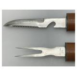Unique RARE Vintage Japanese Crafted Wood Samuri Style Multi Tool Including Knife, Fork , Can Opener And Fish Scaler) 8 3/8"