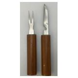 Unique RARE Vintage Japanese Crafted Wood Samuri Style Multi Tool Including Knife, Fork , Can Opener And Fish Scaler) 8 3/8"