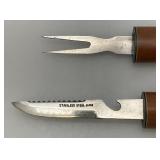 Unique RARE Vintage Japanese Crafted Wood Samuri Style Multi Tool Including Knife, Fork , Can Opener And Fish Scaler) 8 3/8"