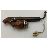 Vintage Wooden Smoking Pipe With Metal Lid Bowl 7 3/4" Imprinted With Switzerland