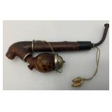 Vintage Wooden Smoking Pipe With Metal Lid Bowl 7 3/4" Imprinted With Switzerland