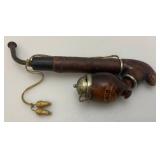 Vintage Wooden Smoking Pipe With Metal Lid Bowl 7 3/4" Imprinted With Switzerland