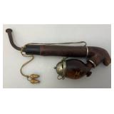 Vintage Wooden Smoking Pipe With Metal Lid Bowl 7 3/4" Imprinted With Switzerland