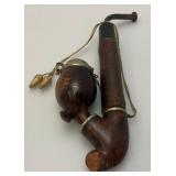 Vintage Wooden Smoking Pipe With Metal Lid Bowl 7 3/4" Imprinted With Switzerland