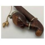 Vintage Wooden Smoking Pipe With Metal Lid Bowl 7 3/4" Imprinted With Switzerland