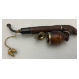 Vintage Wooden Smoking Pipe With Metal Lid Bowl 7 3/4" Imprinted With Switzerland
