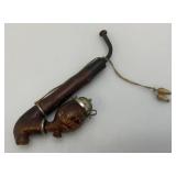 Vintage Wooden Smoking Pipe With Metal Lid Bowl 7 3/4" Imprinted With Switzerland