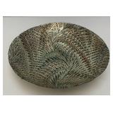 Vintage Turkish Akcam Silverina Glass Ornate Peacock 12" Bowl (Silver Flacking Off Back)