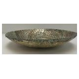Vintage Turkish Akcam Silverina Glass Ornate Peacock 12" Bowl (Silver Flacking Off Back)