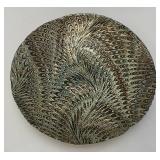 Vintage Turkish Akcam Silverina Glass Ornate Peacock 12" Bowl (Silver Flacking Off Back)