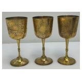Set Of 6 Vintage Heavy Brass Gobblets 6 1/2" Tall marked Saudi Arabia In Velvet Case