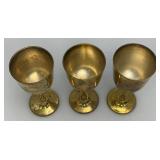 Set Of 6 Vintage Heavy Brass Gobblets 6 1/2" Tall marked Saudi Arabia In Velvet Case
