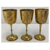 Set Of 6 Vintage Heavy Brass Gobblets 6 1/2" Tall marked Saudi Arabia In Velvet Case