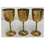 Set Of 6 Vintage Heavy Brass Gobblets 6 1/2" Tall marked Saudi Arabia In Velvet Case