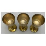 Set Of 6 Vintage Heavy Brass Gobblets 6 1/2" Tall marked Saudi Arabia In Velvet Case