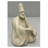 White Faience Figurine Turkish Smoking Man Sculpture 5 1/2"