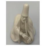 White Faience Figurine Turkish Smoking Man Sculpture 5 1/2"