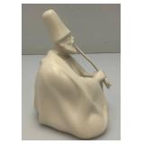 White Faience Figurine Turkish Smoking Man Sculpture 5 1/2"