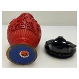 Vintage Chinese Cinnabar Red Lacquer Vase On Stand 7"