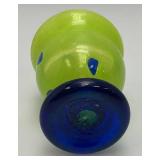Very Unique Colorful Mid Century Hand Blown Art Glass Bird Bath Dish And Bird Signed By Artist 2 3/8" x 3"