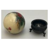 Vintage Unique Chinese Hand Painted Jade? Ball With Artist Signature And Stand 2"