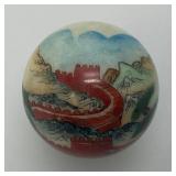 Vintage Unique Chinese Hand Painted Jade? Ball With Artist Signature And Stand 2"