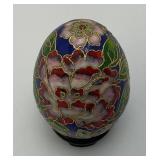 Vintage Chinese Floral Cloisonne Enameled 3 1/2" Egg With Stand