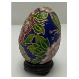 Vintage Chinese Floral Cloisonne Enameled 3 1/2" Egg With Stand