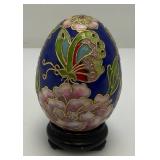 Vintage Chinese Floral Cloisonne Enameled 3 1/2" Egg With Stand