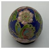 Vintage Chinese Floral Cloisonne Enameled 3 1/2" Egg With Stand