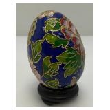 Vintage Chinese Floral Cloisonne Enameled 3 1/2" Egg With Stand