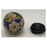 Vintage Chinese Floral Cloisonne Enameled 3 1/2" Egg With Stand