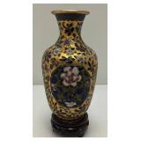 Vintage Chinese Floral Cloisonne Enameled Vase  With Stand 7"