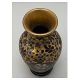 Vintage Chinese Floral Cloisonne Enameled Vase  With Stand 7"