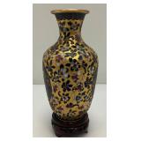 Vintage Chinese Floral Cloisonne Enameled Vase  With Stand 7"