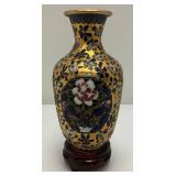 Vintage Chinese Floral Cloisonne Enameled Vase  With Stand 7"